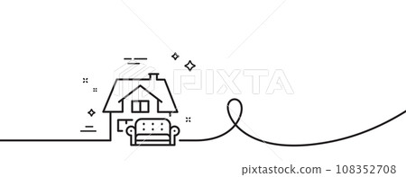 Furniture moving line icon. Continuous one line with curl. Home sofa sign. House couch symbol. Furniture moving single outline ribbon. Loop curve pattern. Vector 108352708