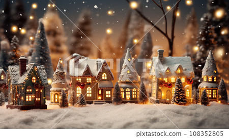 A beautiful christmas village houses in snow  108352805