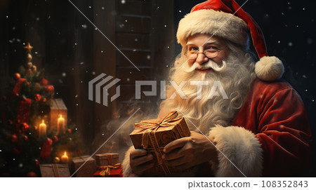 Santa Claus reads letters and prepares gifts, magical Christmas night Santa Claus reads letters and prepares gifts, magical Christmas night 108352843