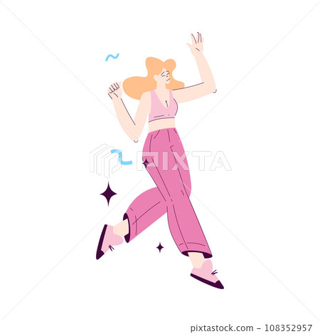 Happy Woman Character Rejoicing and Cheering with Confetti Vector Illustration 108352957