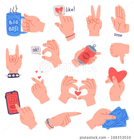 Human Hands Gestures and Different Actions Vector Set Human Hands Gestures and Different Actions Vector Set 108353010