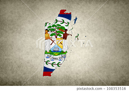 Map of Belize with its flag printed on a paper 108353516