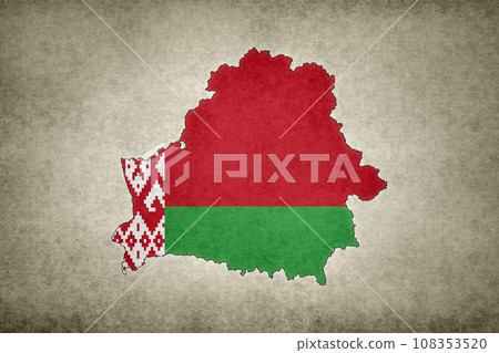 Map of Belarus with its flag printed on a paper 108353520