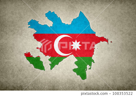 Map of Azerbaijan with its flag printed on a paper Map of Azerbaijan with its flag printed on a paper 108353522