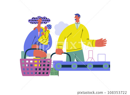 Mutual Support: Skip ahead in line -modern flat vector concept illustration of man letting woman with child go ahead in shop checkout line A metaphor of voluntary, collaborative exchanges of services Mutual Support: Skip ahead in line -modern flat vector concept illustration of man letting woman with child go ahead in shop checkout line A metaphor of voluntary, collaborative exchanges of services 108353722