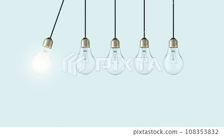 Creative light bulb lights up other extinguished light bulbs, concept. Leadership, creative idea. Think differently. Start up Creative light bulb lights up other extinguished light bulbs, concept. Leadership, creative idea. Think differently. Start up 108353832