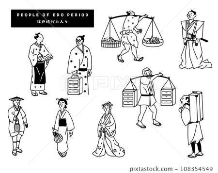 Illustration set of Edo period people (samurai and townspeople) 108354549