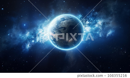 Illustration of the Earth that shines beautifully in blue "AI generated image" 108355216