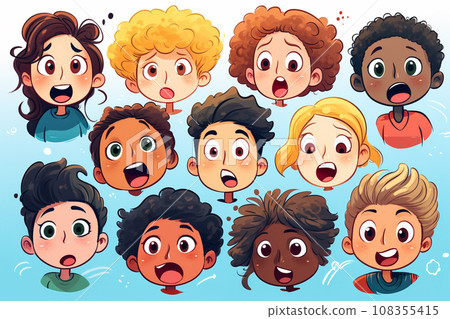 Illustrations of various facial expressions "AI generated images" 108355415