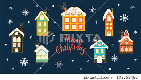 Christmas isolated snowy houses flat collection vector set Christmas isolated snowy houses flat collection vector set 108355466