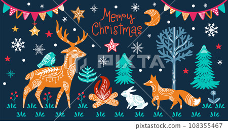 Christmas isolated woodland color animals silhouettes vector set Christmas isolated woodland color animals silhouettes vector set 108355467