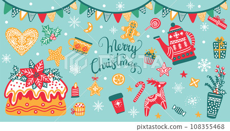 Christmas isolated elements flat card collection vector set Christmas isolated elements flat card collection vector set 108355468
