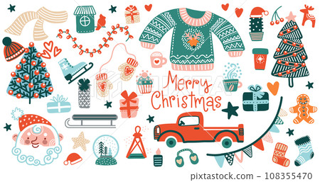 Christmas isolated elements flat collection vector set 108355470
