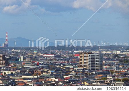 Wind power generation facilities viewed from Akita Port Tower Selion Akita Katagami Wind Farm Wind power generation facilities viewed from Akita Port Tower Selion Akita Katagami Wind Farm 108356214