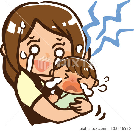 Illustration of a woman soothing a baby who won't stop crying 108356530