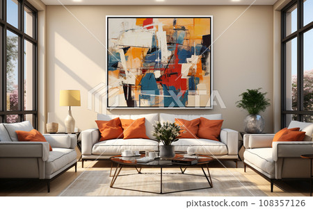 living room and contemporary art 108357126