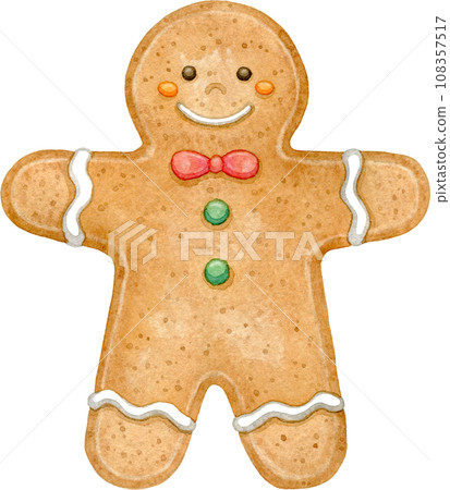 Gingerbread man cookie watercolor illustration 108357517