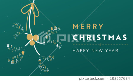 Mistletoe Christmas background template made of Christmas-themed icons (green) 108357684