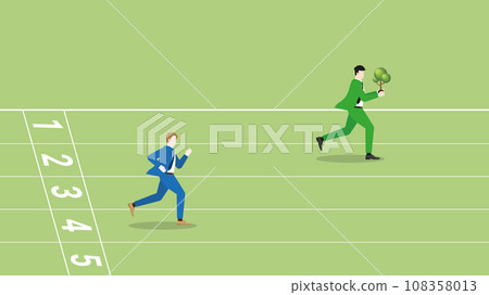 leader businessman with a tree and rivalry are compete run on a race track 108358013