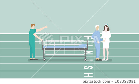 Elderly patient hospitalization, treatment, physical medicine, rehabilitation and medical. Senior diseased male cure from illness 108358081