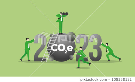 ESG and green business policy concept. Teamwork of green vision businessman in the year 2023 108358151