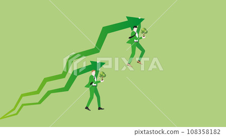 Businessmen hang a rising arrow with trees. 108358182