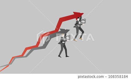 Businessmen hang rise red arrow with CO2e gas. 108358184