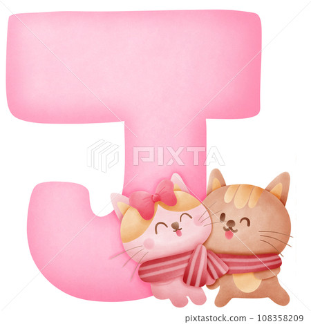 Kawaii cat alphabet for valentine a to z - Stock Illustration