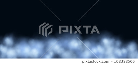 Blue neon smog frame. Glowing fog cloud wallpaper. Colorful smoke or dust border design for banner, poster, collage, cover, presentation, brochure, leaflet. Vector background 108358506