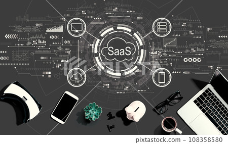 SaaS - software as a service concept with electronic gadgets and office supplies 108358580