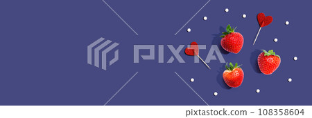 Fresh red strawberries overhead view 108358604