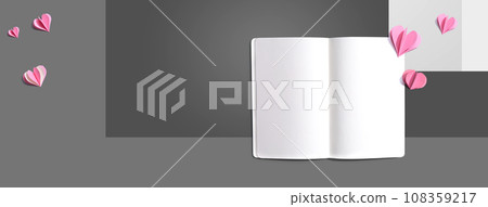 White notebook with paper hearts White notebook with paper hearts 108359217