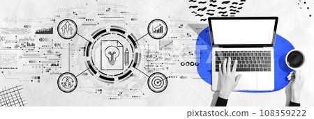 Idea of success theme with person using a laptop Idea of success theme with person using a laptop 108359222