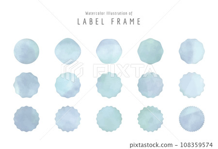 Watercolor round and jagged labels illustration set, for backgrounds of discounts and sales, titles, stickers, etc. 108359574