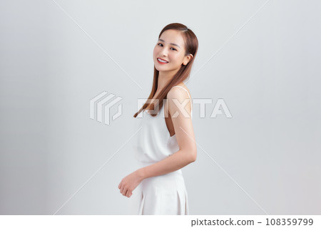 Sexy beauty girl with healthy makeup facial treatment perfect glow skin. Banner 108359799