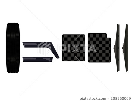 Tires, sun visors, floor mats, wipers 108360069