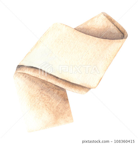 Watercolor illustration of fitness rubber band, elastic band. pink ribbon folded on white background, isolated object 108360415