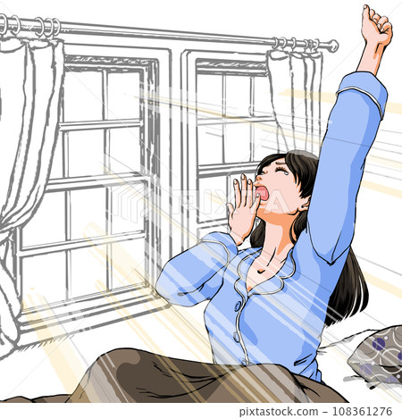 穿著睡衣打哈欠的年輕女子_僅上半身_晨光 108361276