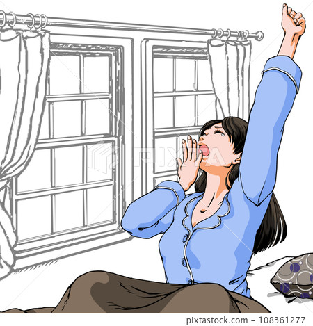 穿著睡衣打哈欠的年輕女子_僅上半身_有背景 穿著睡衣打哈欠的年輕女子_僅上半身_有背景 108361277