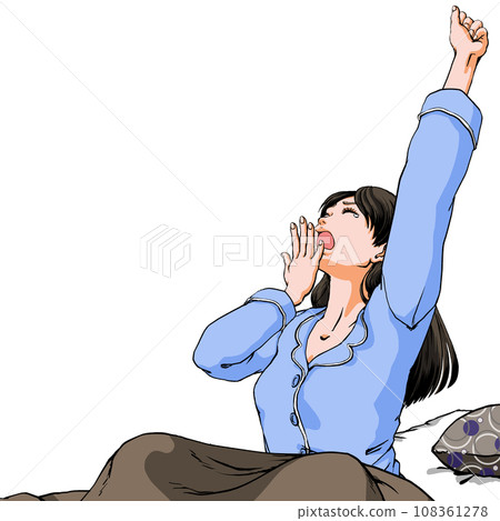 穿著睡衣打哈欠的年輕女子_僅上半身_無背景 穿著睡衣打哈欠的年輕女子_僅上半身_無背景 108361278