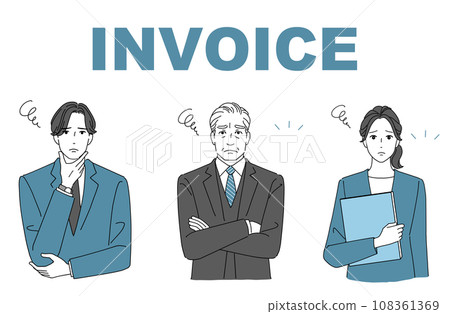 Set of 3 business people who are having trouble with the invoice system Set of 3 business people who are having trouble with the invoice system 108361369