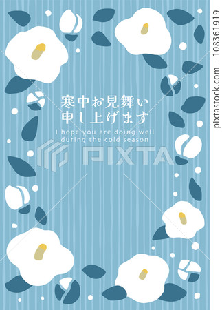 山茶花圖案冬季問候模板 108361919