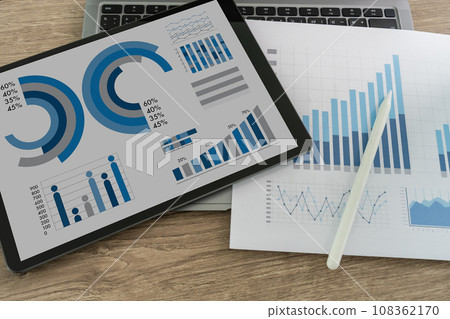 KPI Business Analytics Finance graph chart report on the tablet screen.Data Analytics Statistics Information Business Technology 108362170