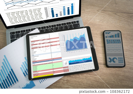 KPI Business Analytics Finance graph chart report on the tablet screen.Data Analytics Statistics Information Business Technology 108362172