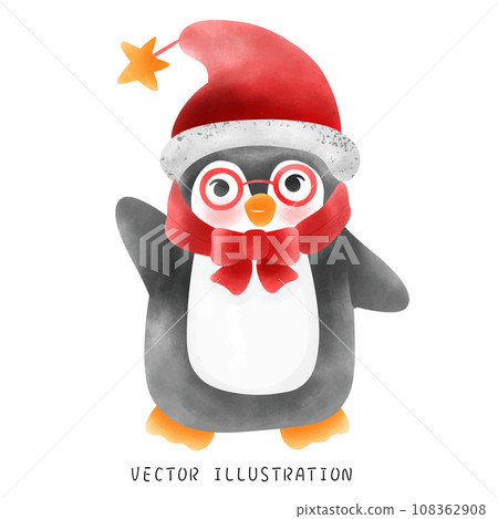 水彩風格的節慶聖誕企鵝 108362908