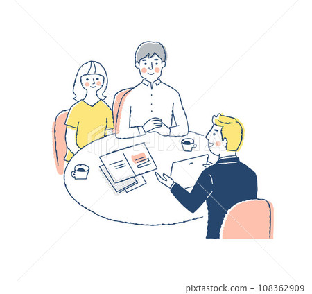 A young couple consulting and a businessman serving customers A young couple consulting and a businessman serving customers 108362909