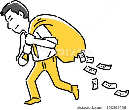 商人拿著漏錢的袋子 108363666