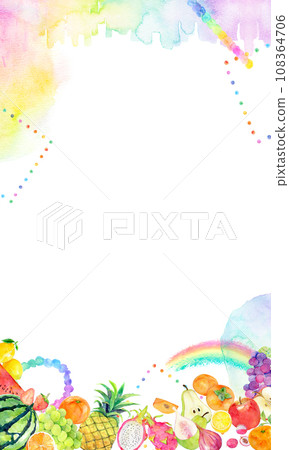 Colorful fruit frame watercolor illustration 108364706