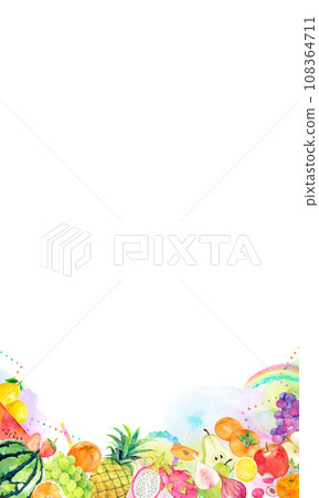 Colorful fruit frame watercolor illustration 108364711