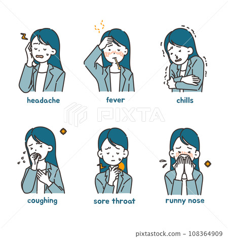 Illustrations of people with colds - young woman Illustrations of people with colds - young woman 108364909